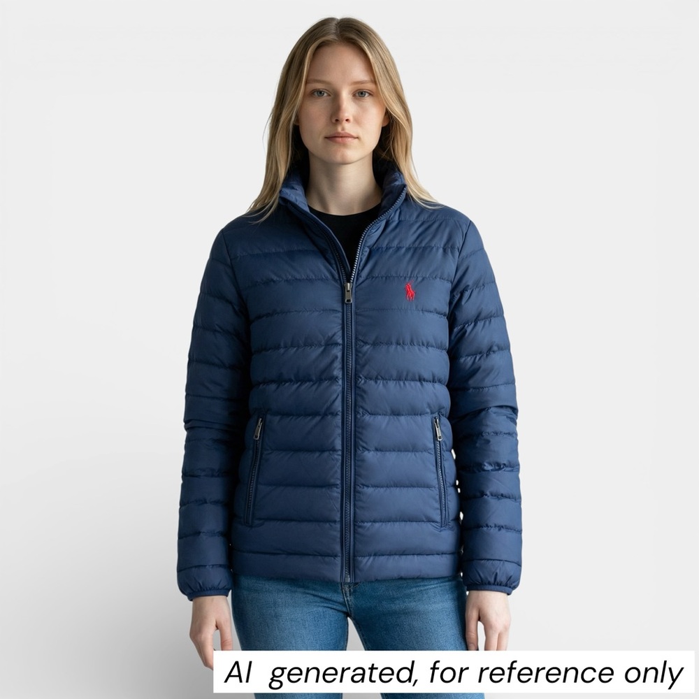 Polo Ralph Lauren Puffer Packable Dark Blue Jacket, Casual Preppy Zip-Up, Sz S